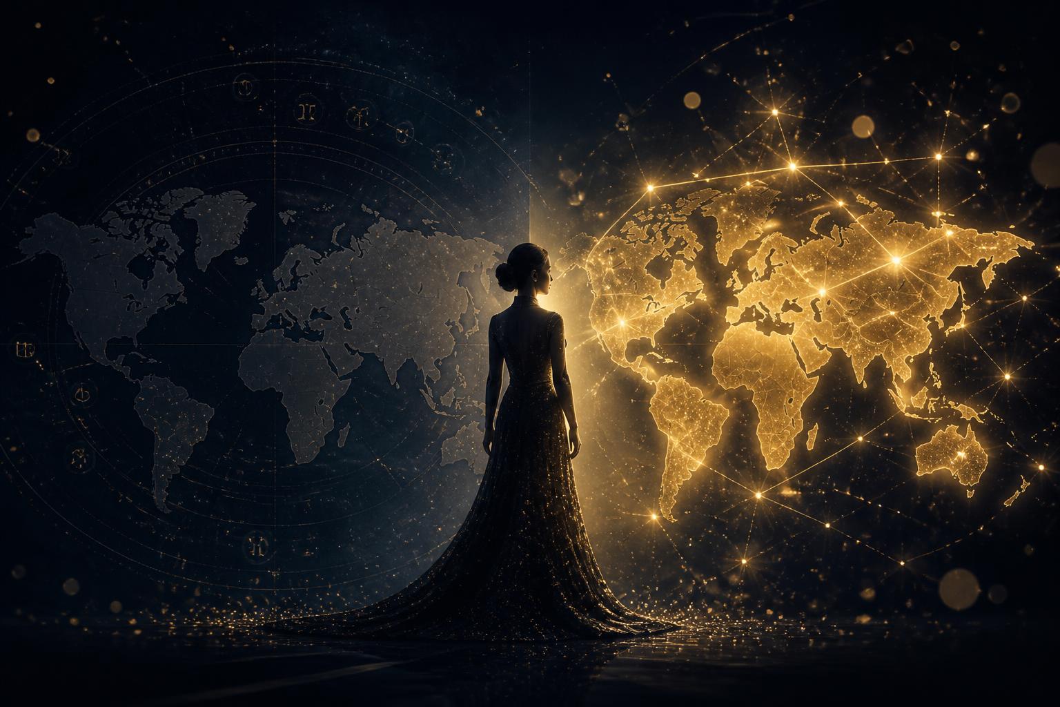 Person between two world maps
